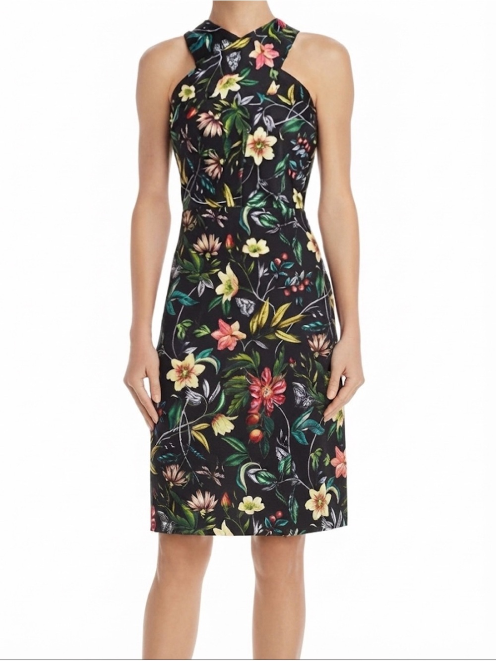 Sam Edelman Black One-Shoulder Floral Sheath Dress